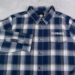New England Patriots Shirt Mens XL Blue Plaid Flannel Darius Rucker Snap Front